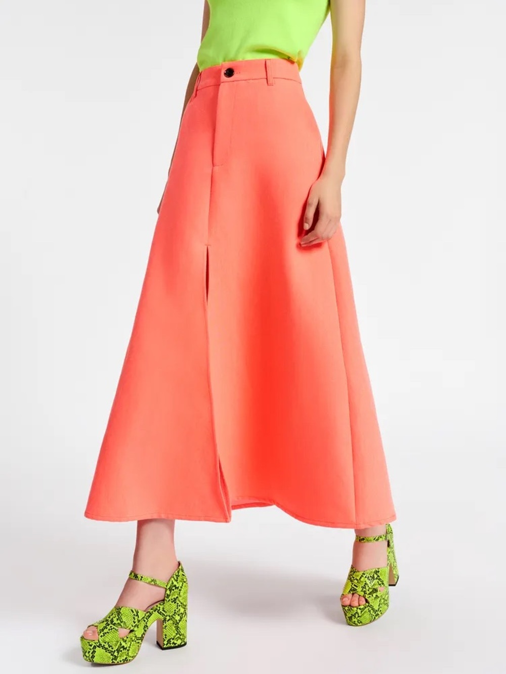 Essentiel Antwerp Coral Red Wide A-Line Maxi Skirt